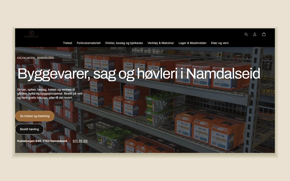 Forsiden på kaldalmoen.no etter oppfriskingen