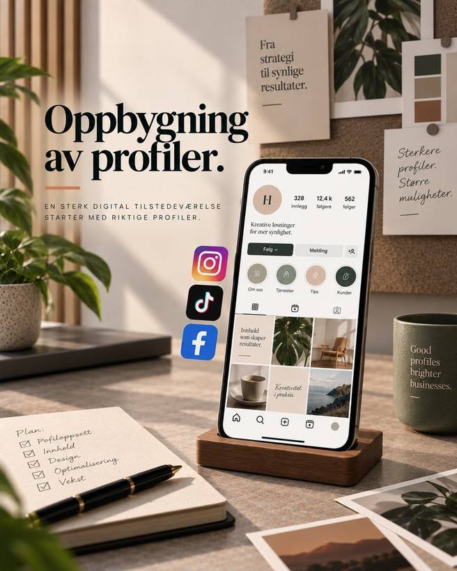 Oppbygging av profiler — sosiale medier på mobil