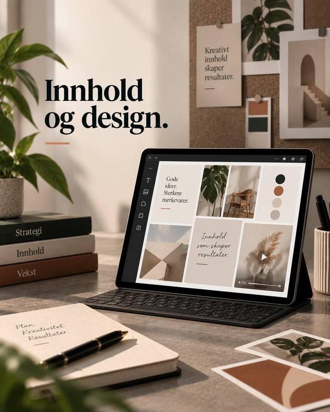 Innhold og design — arbeidsbord med nettbrett